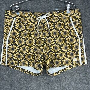 Dandy Del Mar Swim Shorts Mens 34 Yellow black Floral Print Drawstring